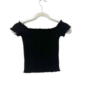 🟢Hollister Black Smocked Off The Shoulder Crop Top Size XS